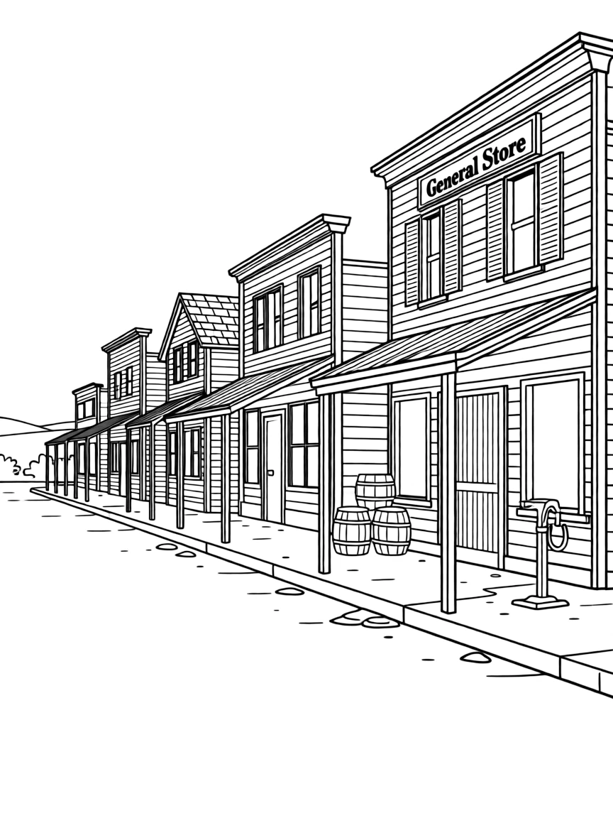 (South Dakota) A Western-style town with wooden buildings