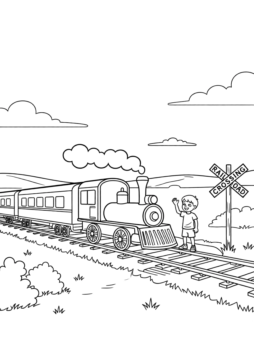 (South Dakota) A railroad train crossing the plains