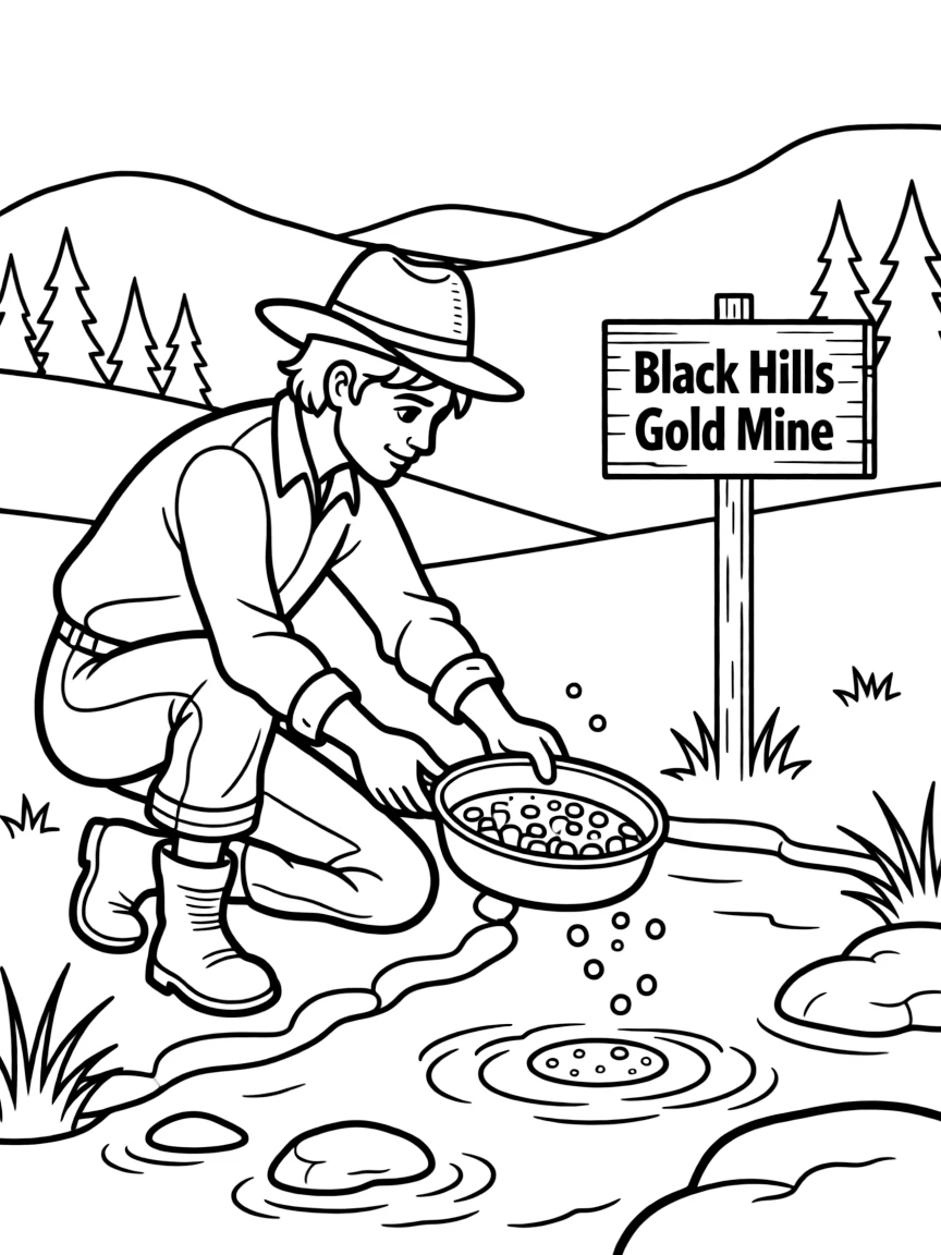 (South Dakota) A miner panning for gold in the Black Hills