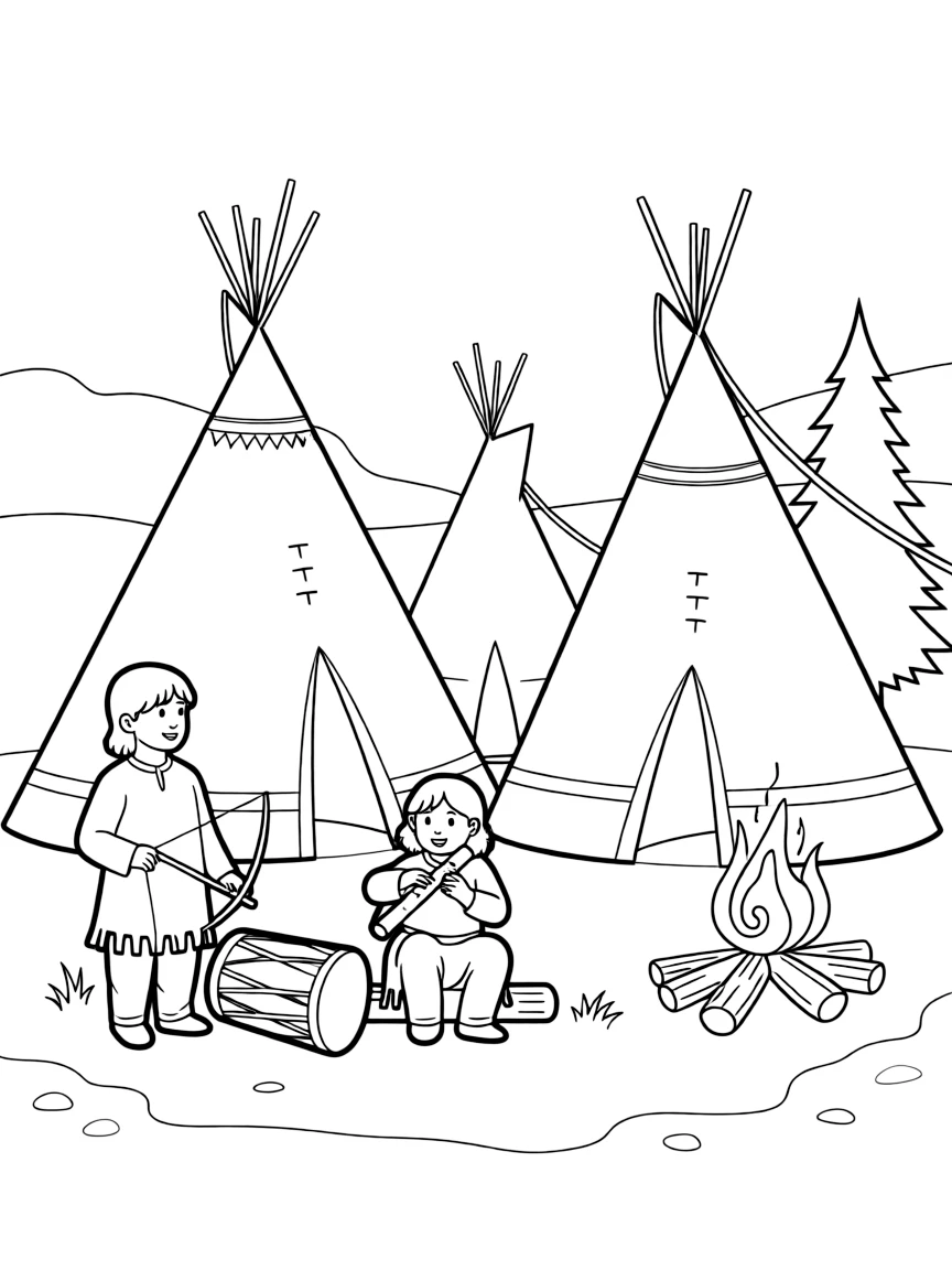 (South Dakota) A Lakota Sioux teepee village