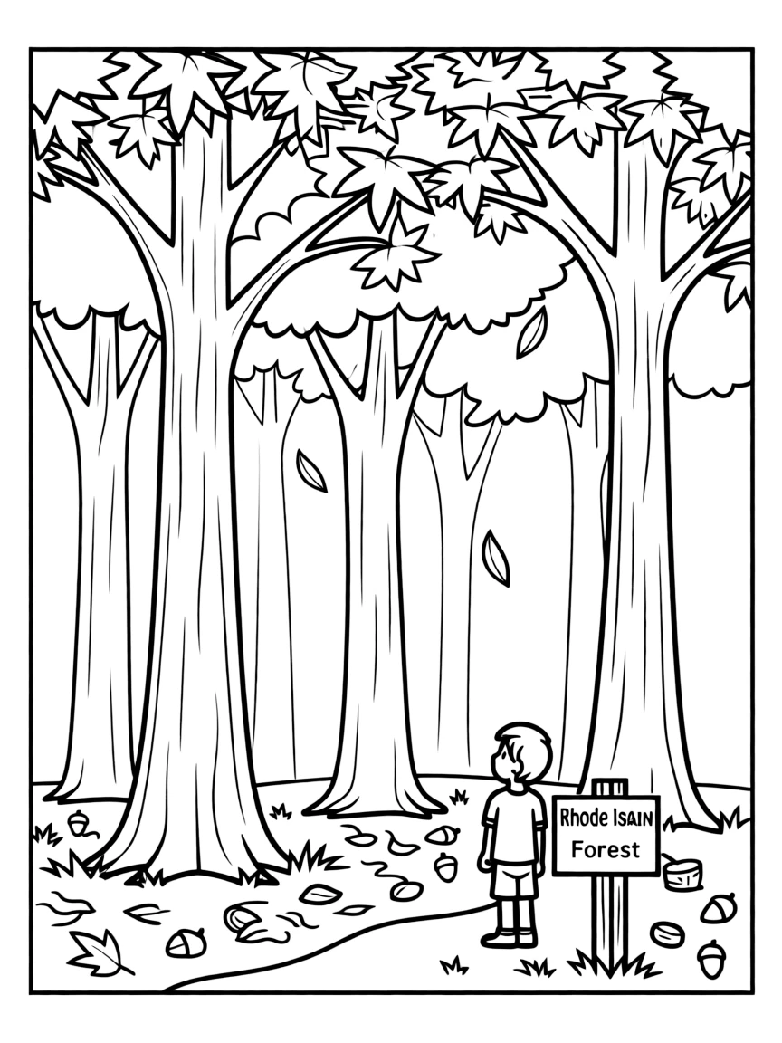 (Rhode Island) A forest scene with sugar maple trees (state tree)