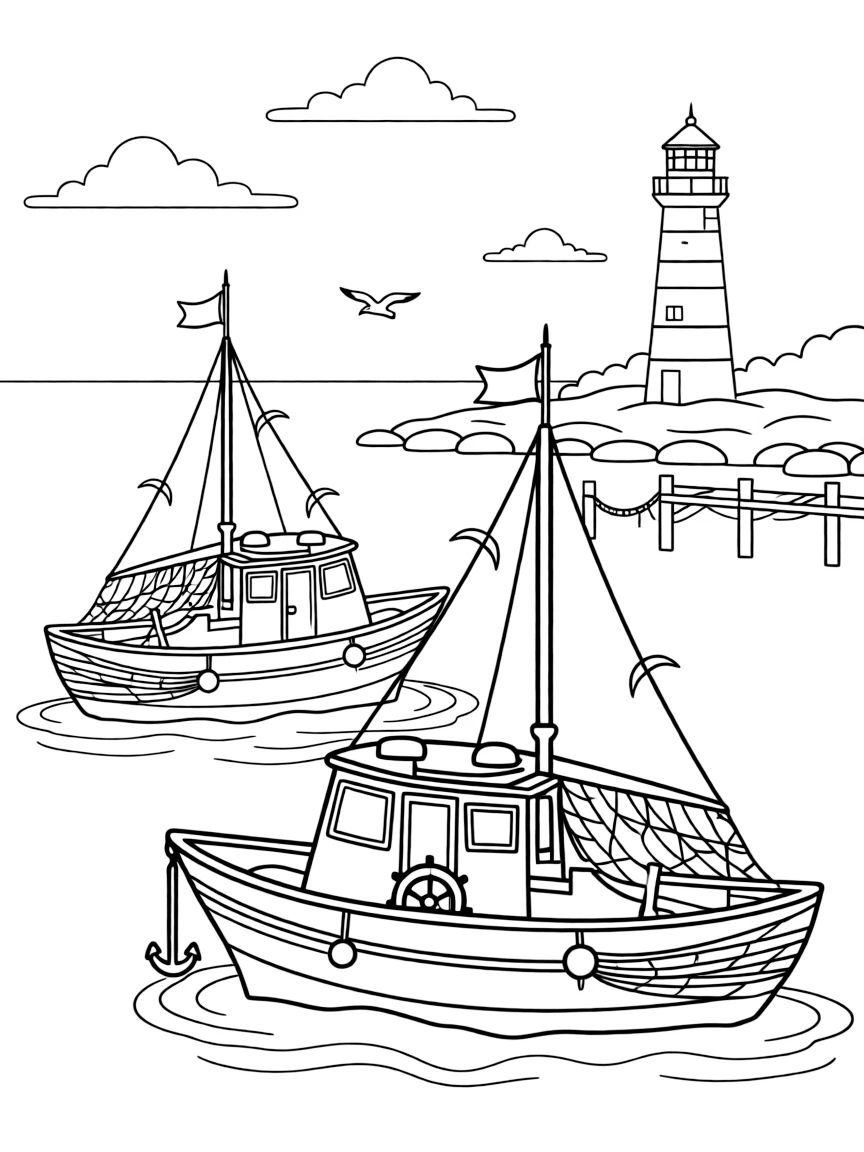 (Rhode Island) A harbor with fishing boats