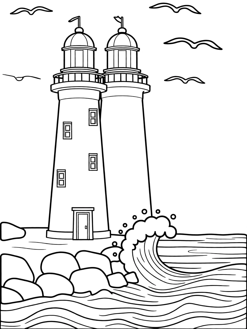(Rhode Island) A lighthouse with waves crashing