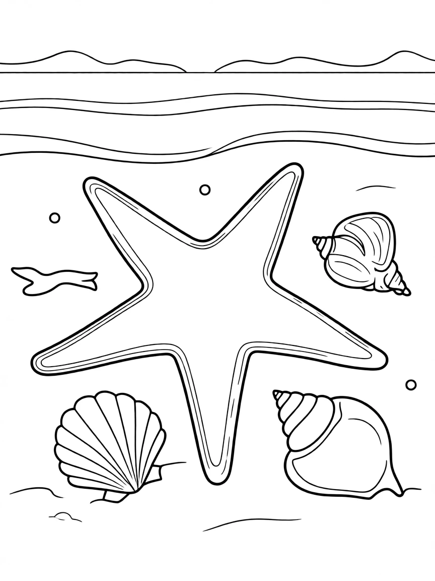 (Rhode Island) A sea star and seashells on the beach