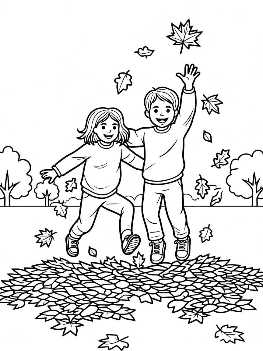 (Rhode Island) Children jumping in autumn leaves