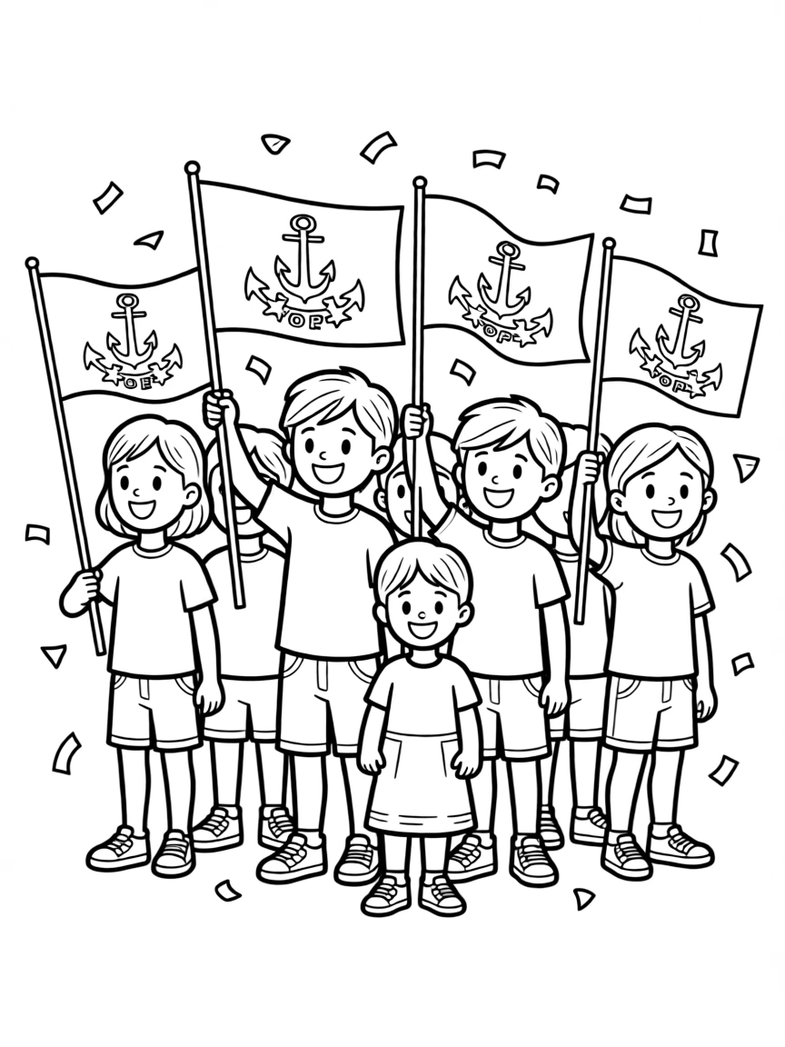 (Rhode Island) Kids holding Rhode Island flags in a parade