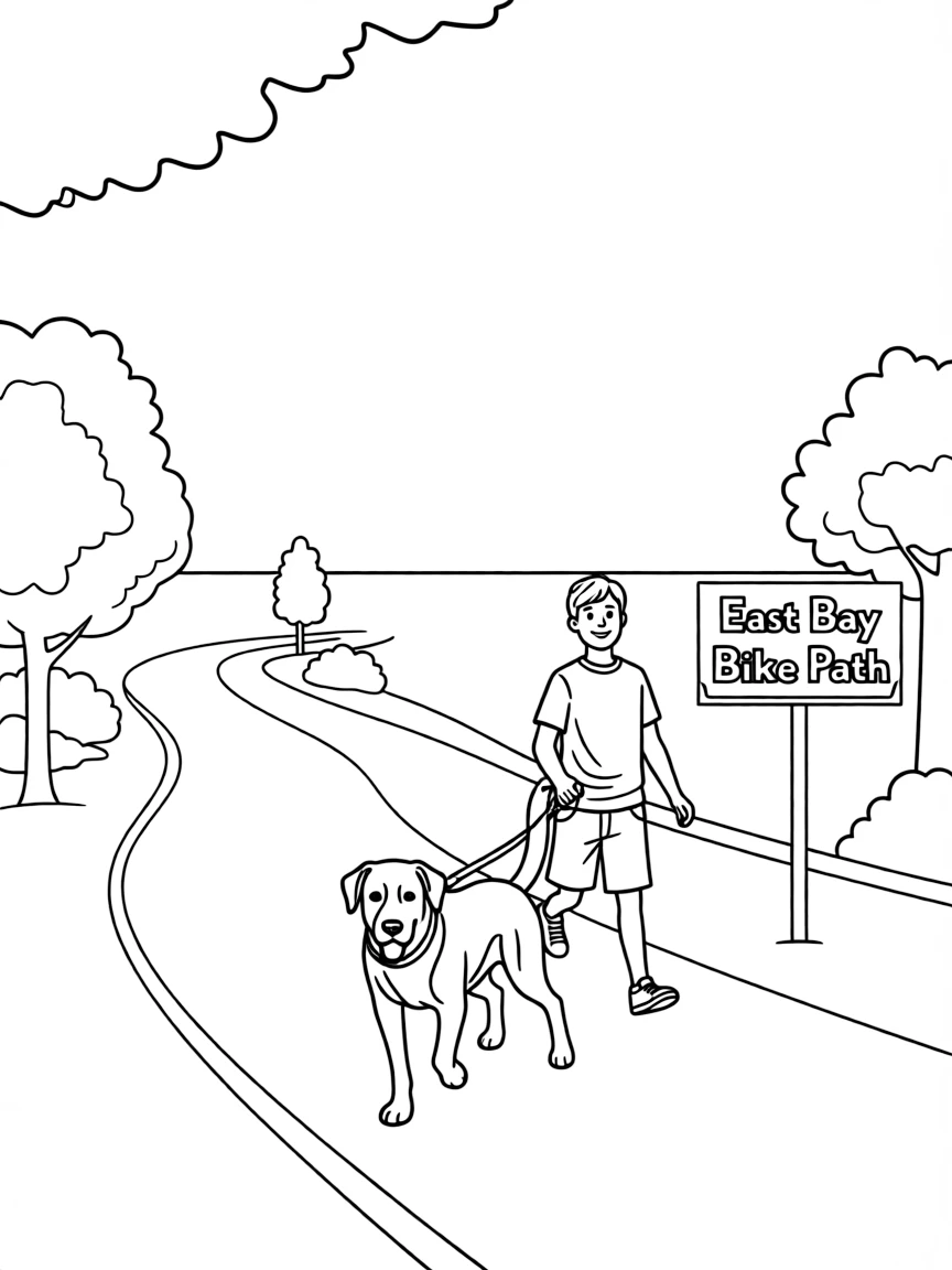 (Rhode Island) A dog walking on East Bay Bike Path