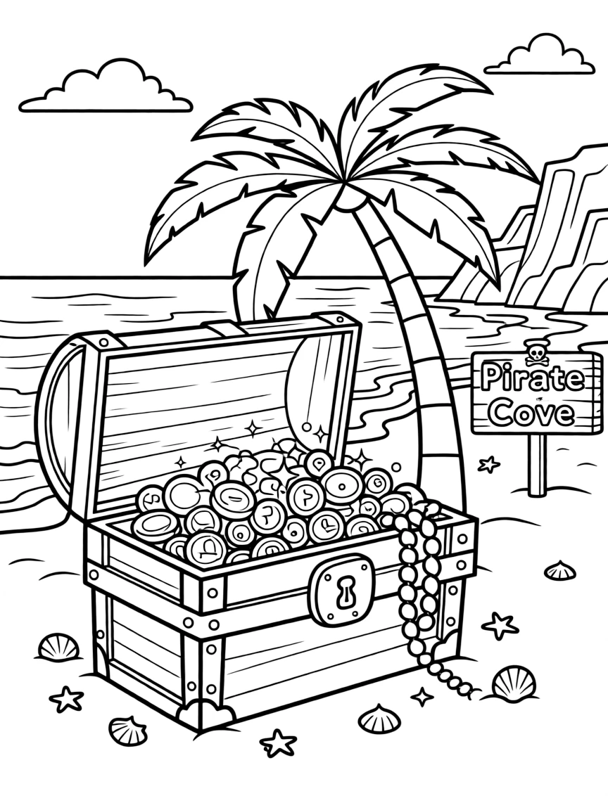 (Rhode Island) A treasure chest on Pirate Cove Beach