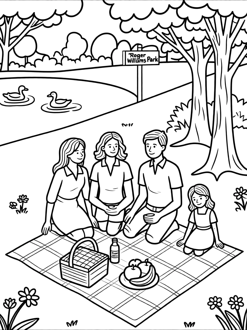 (Rhode Island) A family having a picnic at Roger Williams Park