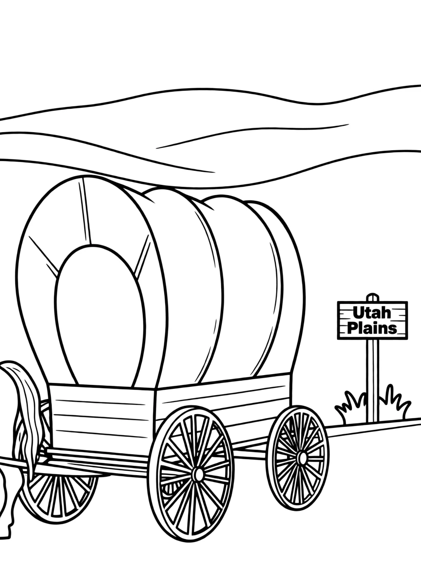 (Utah) A covered wagon crossing the plains
