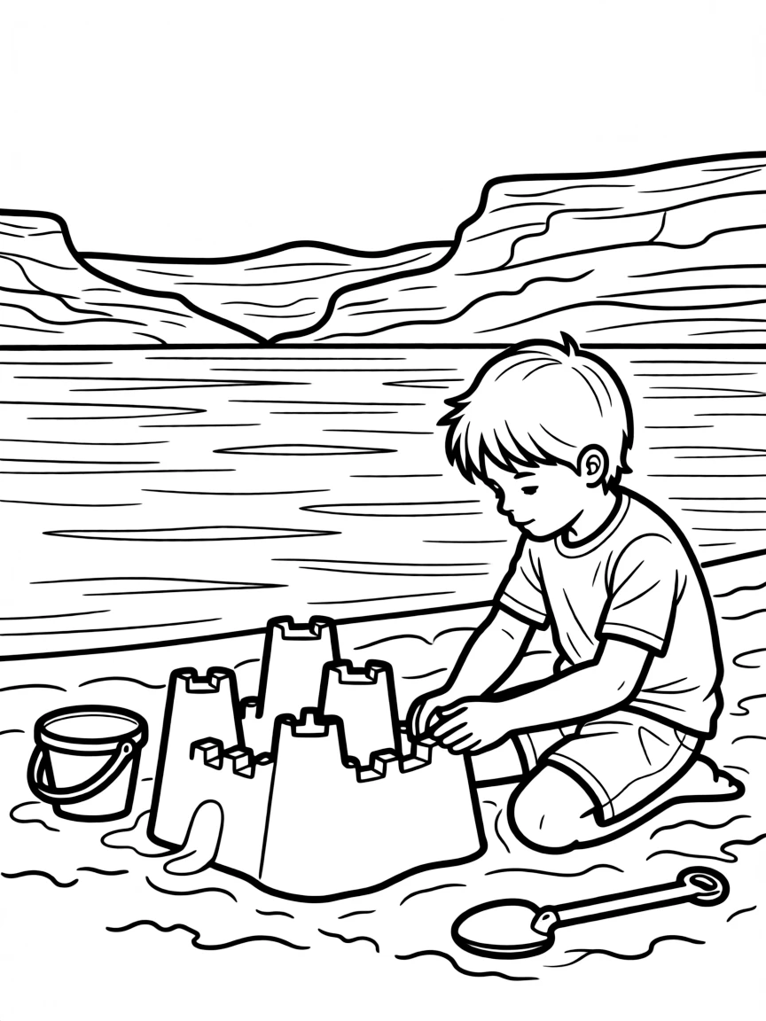 (Utah) A child building a sandcastle at Lake Powell