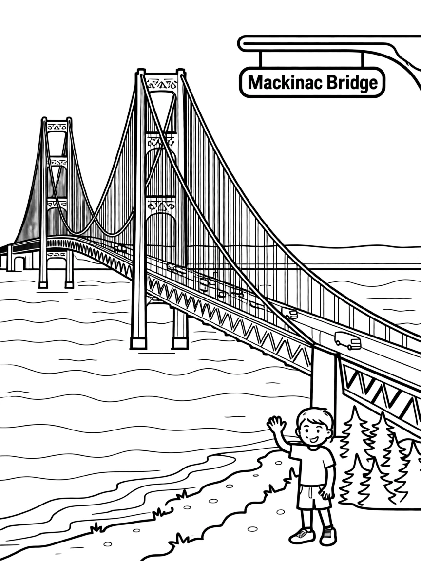 (Michigan) Mackinac Bridge connecting Michigan’s peninsulas