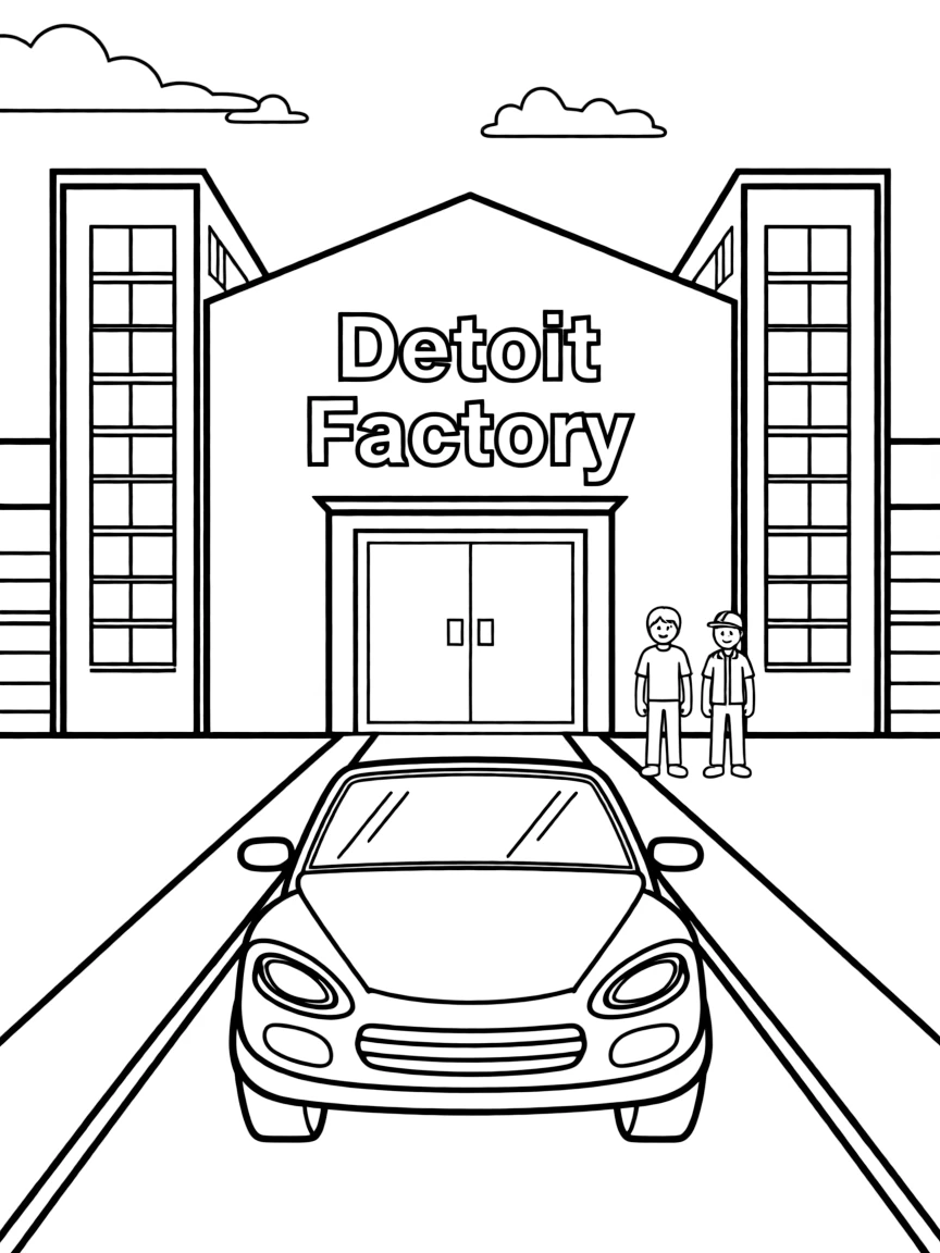 (Michigan) A car driving out of a Detroit factory