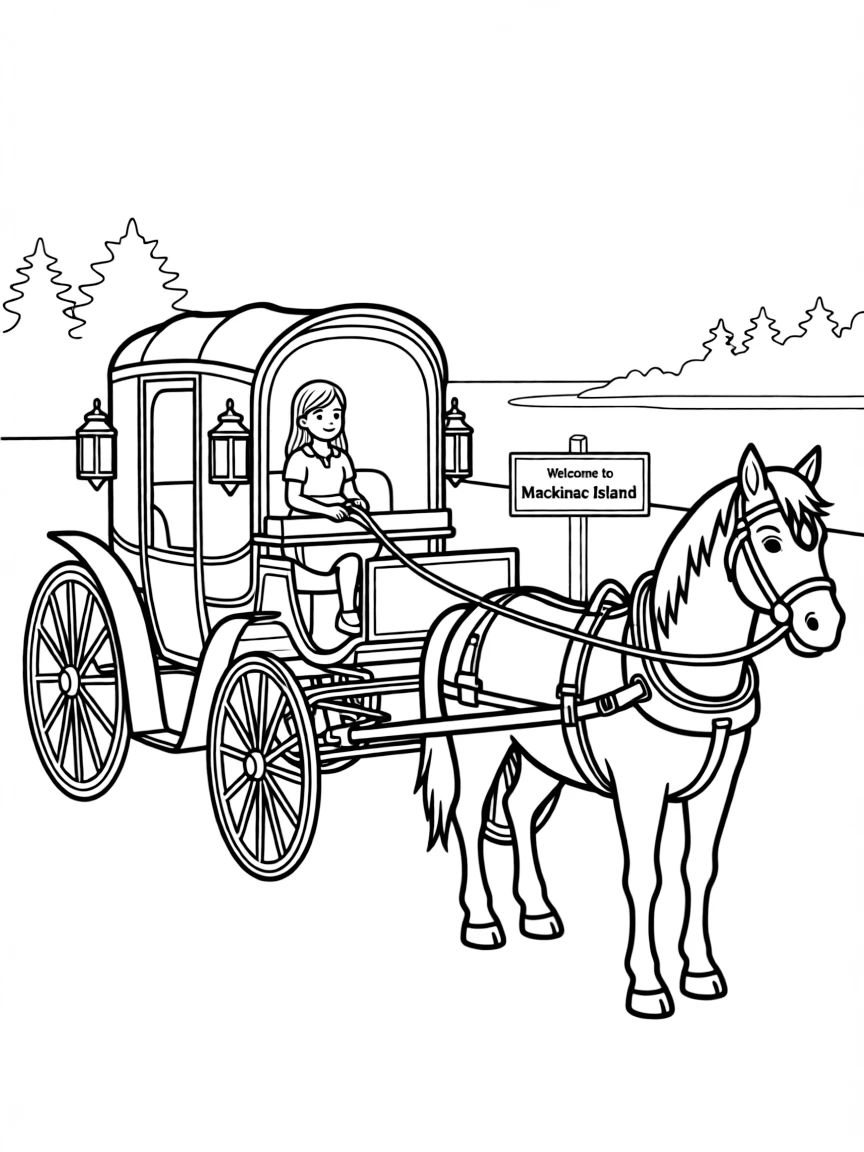 (Michigan) A horse-drawn carriage on Mackinac Island