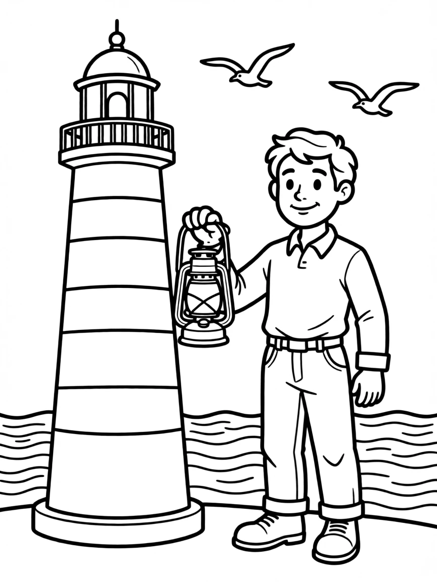 (Michigan) A lighthouse keeper with a lantern