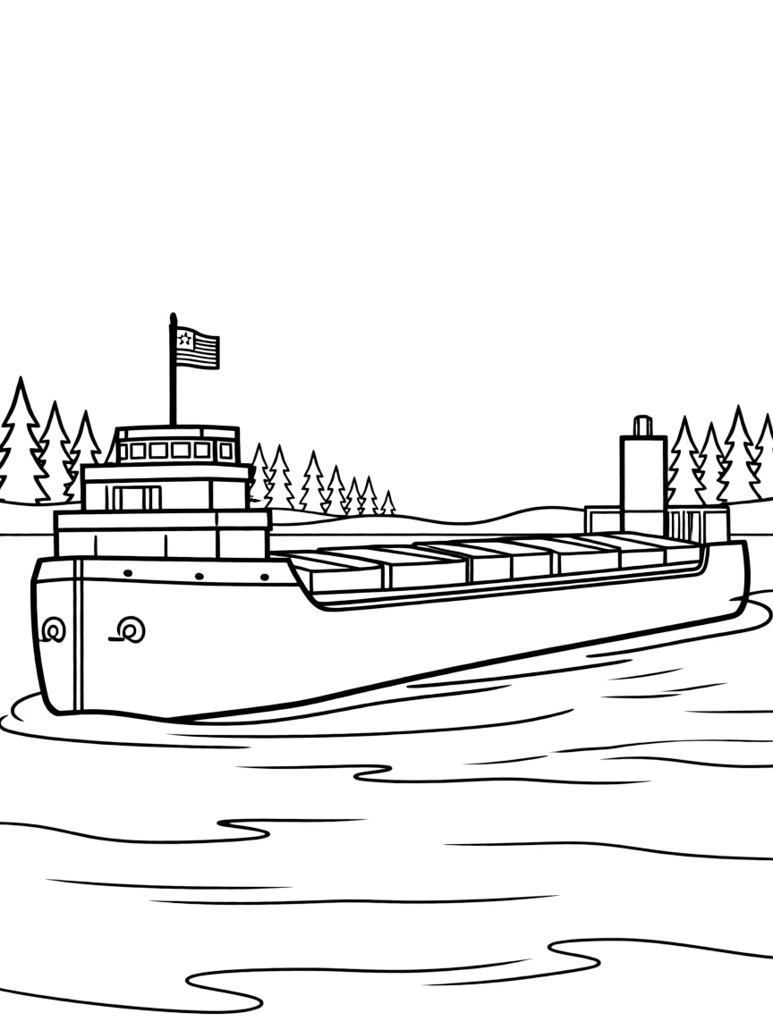 (Michigan) A Great Lakes freighter on the water