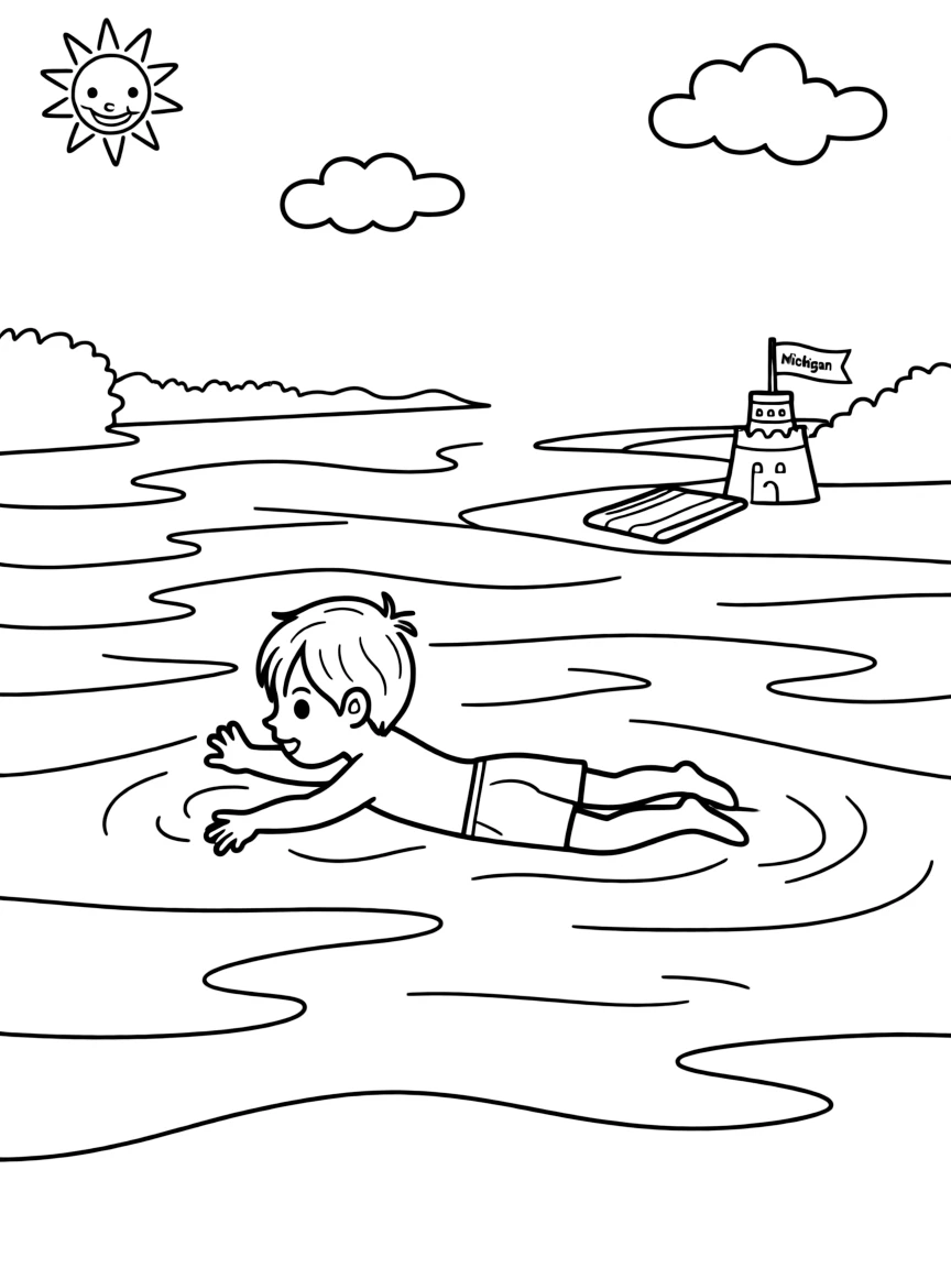 (Michigan) A kid swimming in Lake Erie