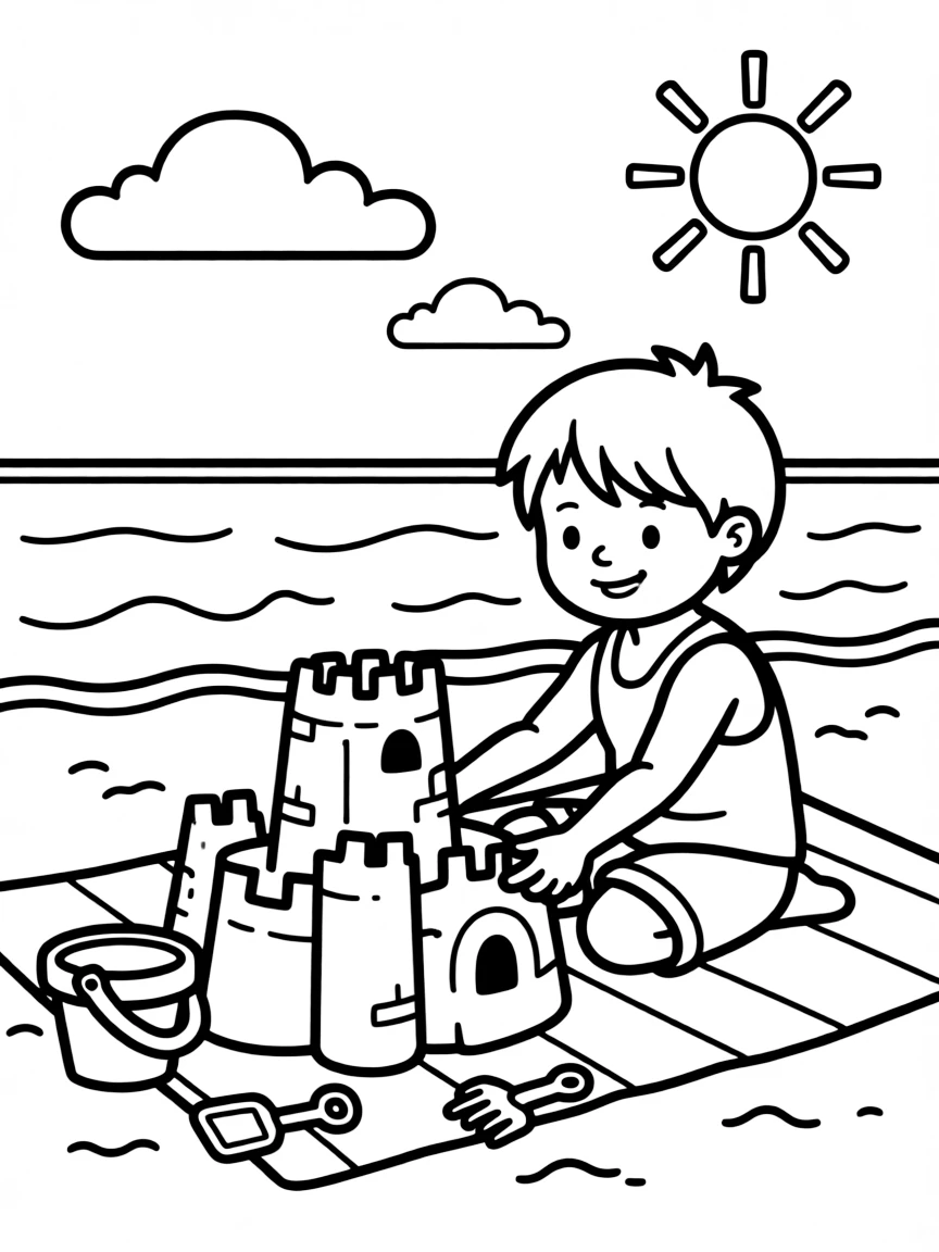 (Michigan) A child building a sandcastle at the beach