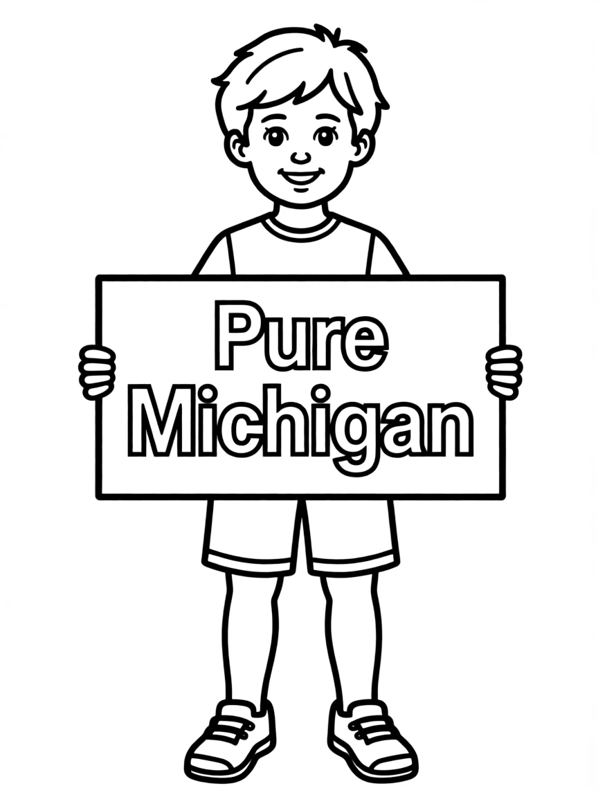 (Michigan) A kid holding a “Pure Michigan” sign