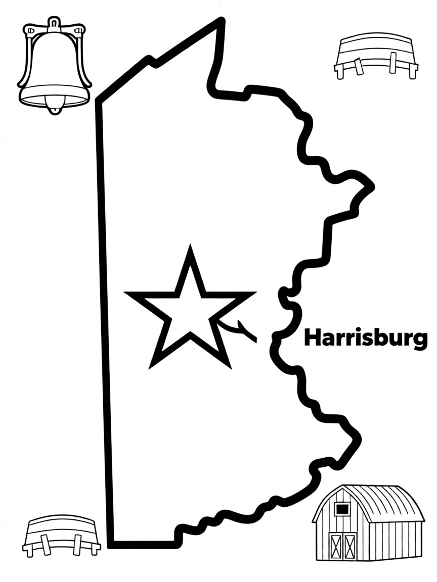 (Pennsylvania) The Pennsylvania state outline with a star on Harrisburg