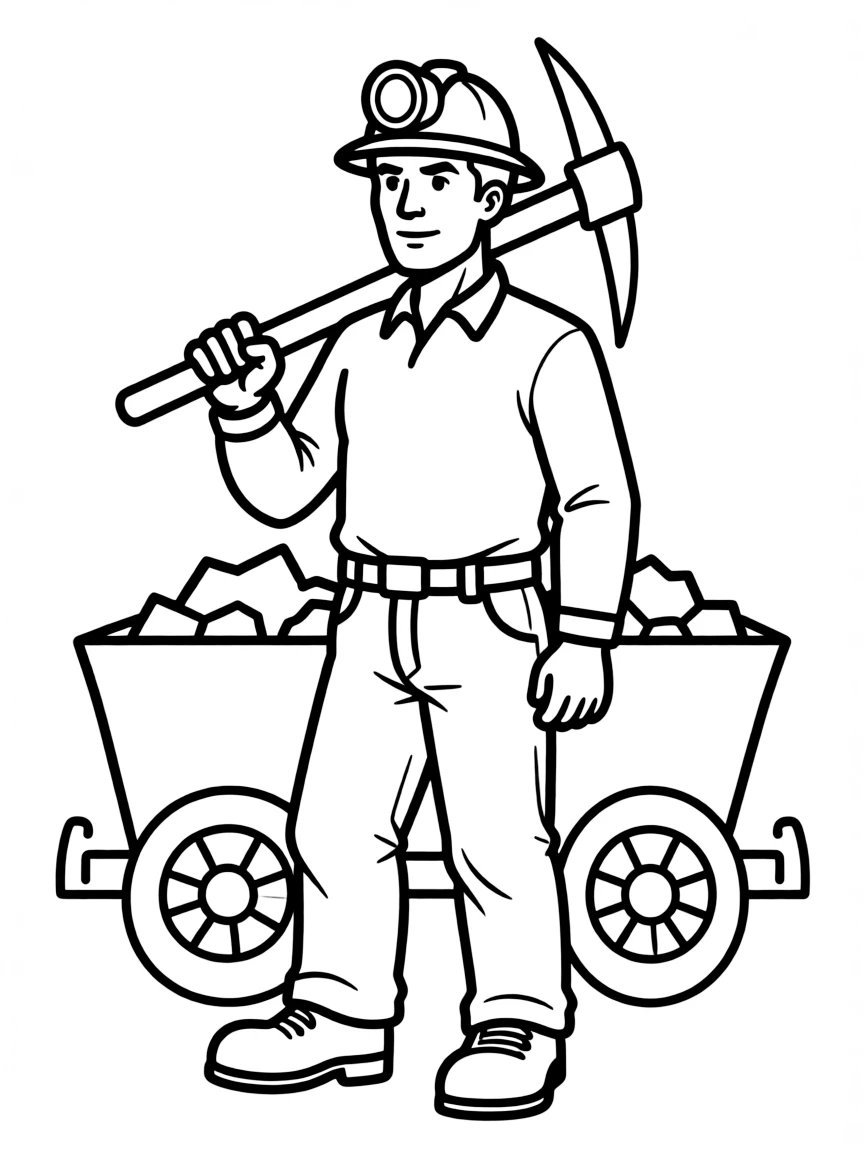 (Pennsylvania) A coal miner with a helmet and pickaxe