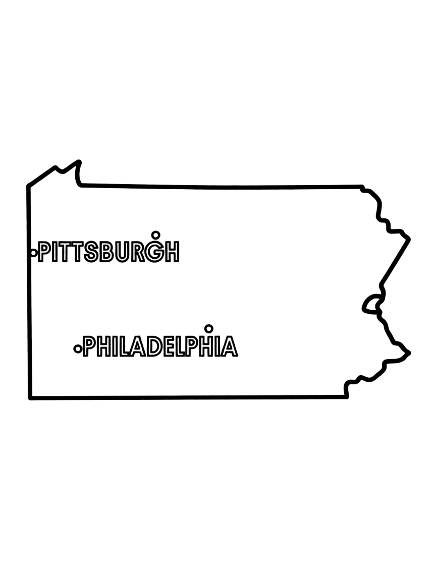 (Pennsylvania) A simple map showing Pittsburgh and Philadelphia