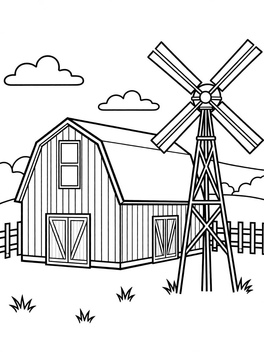 (Pennsylvania) An Amish barn and windmill