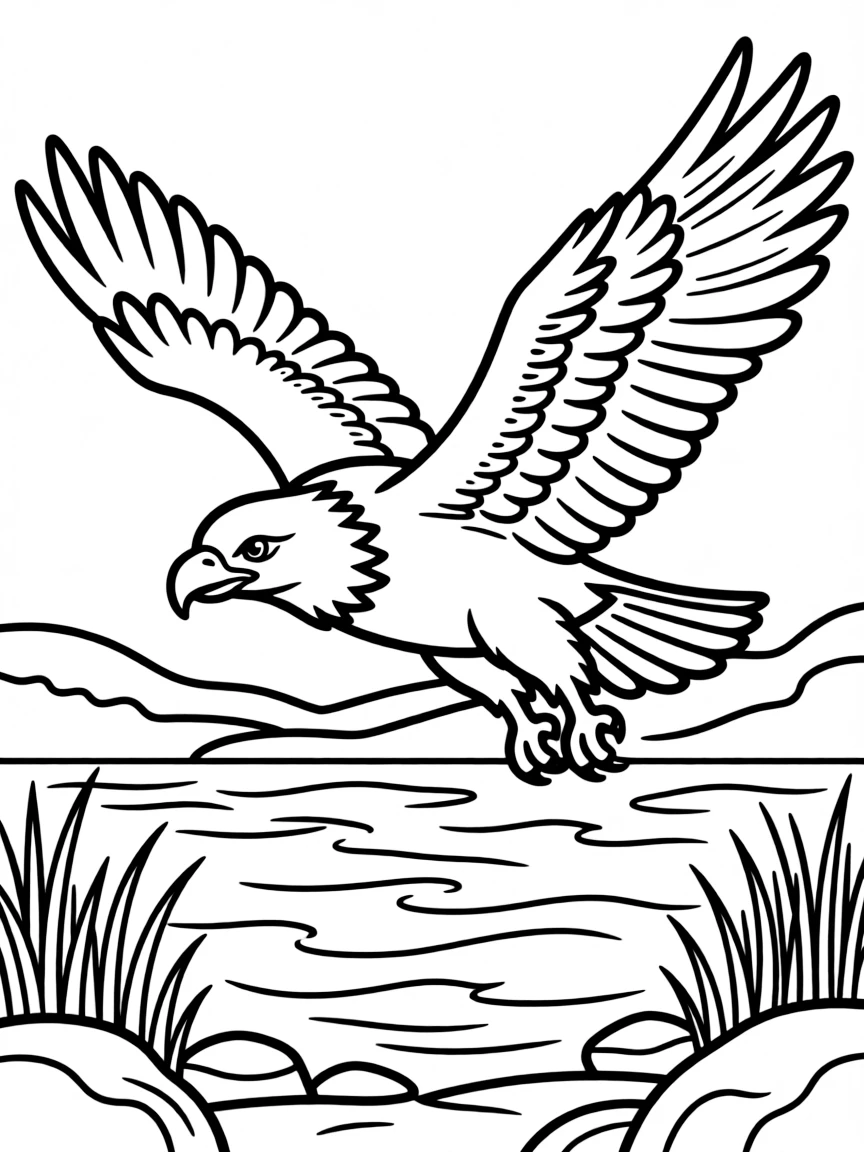 (Pennsylvania) A bald eagle flying over a lake