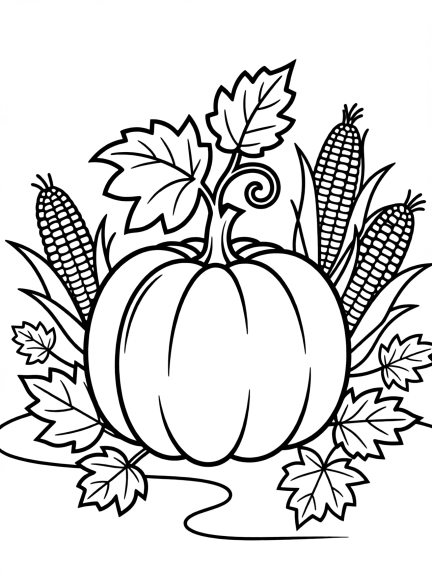 (Pennsylvania) Fall leaves with a pumpkin and corn