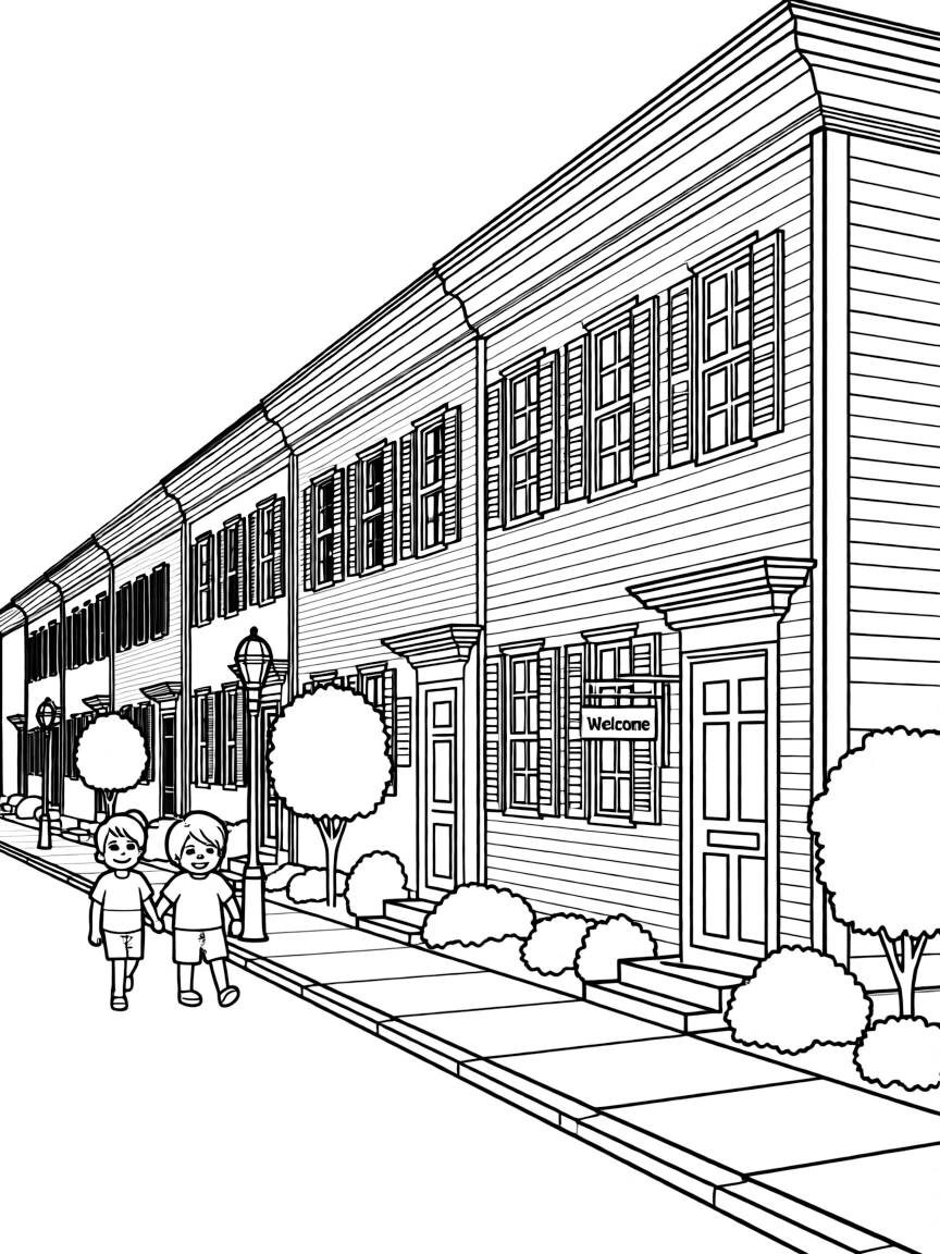 (Pennsylvania) A row house street scene in Pennsylvania