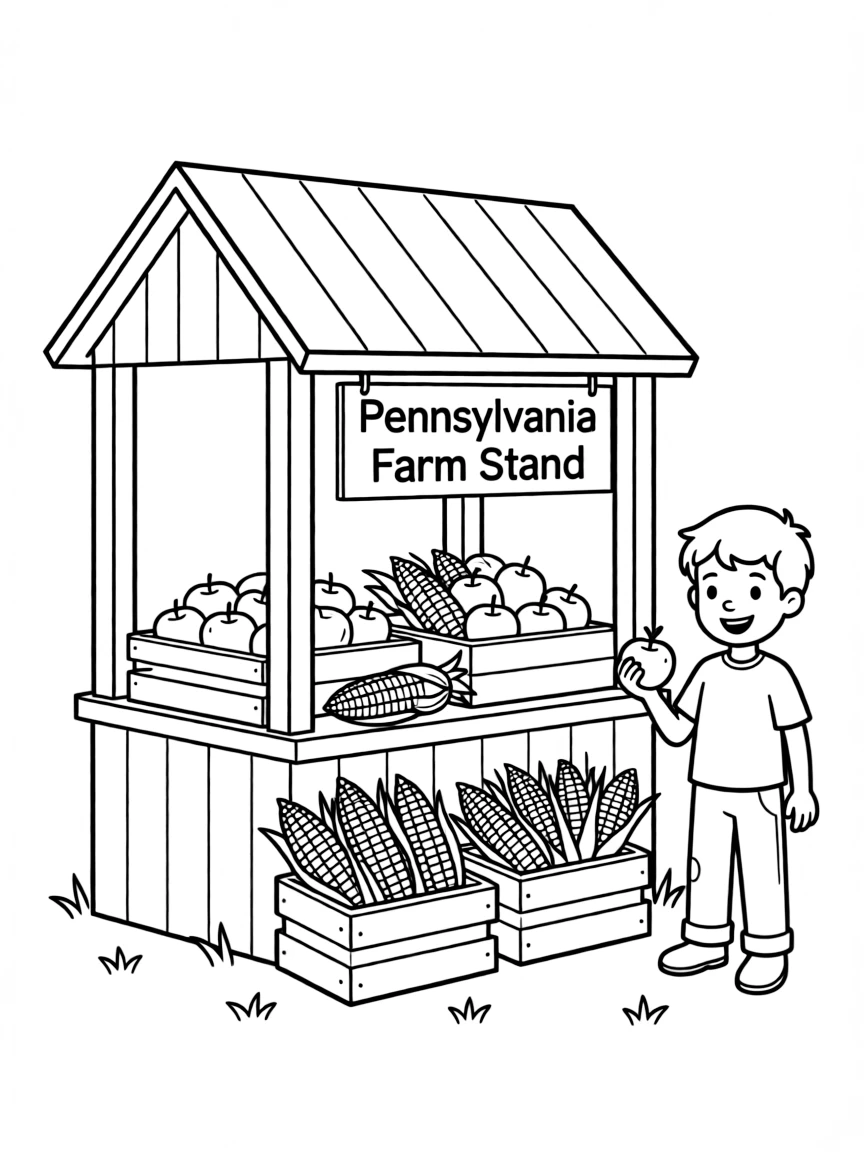 (Pennsylvania) A Pennsylvania farm stand with apples and corn
