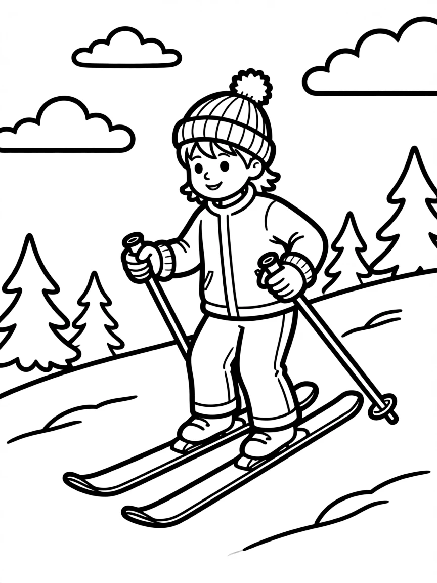 (Vermont) A child skiing down a snowy Vermont hill