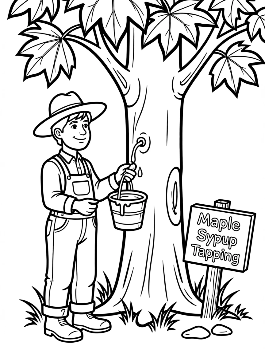 (Vermont) A farmer tapping a maple tree for syrup