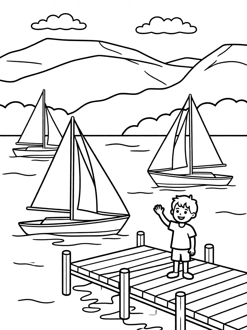 (Vermont) Lake Champlain with sailboats and mountains