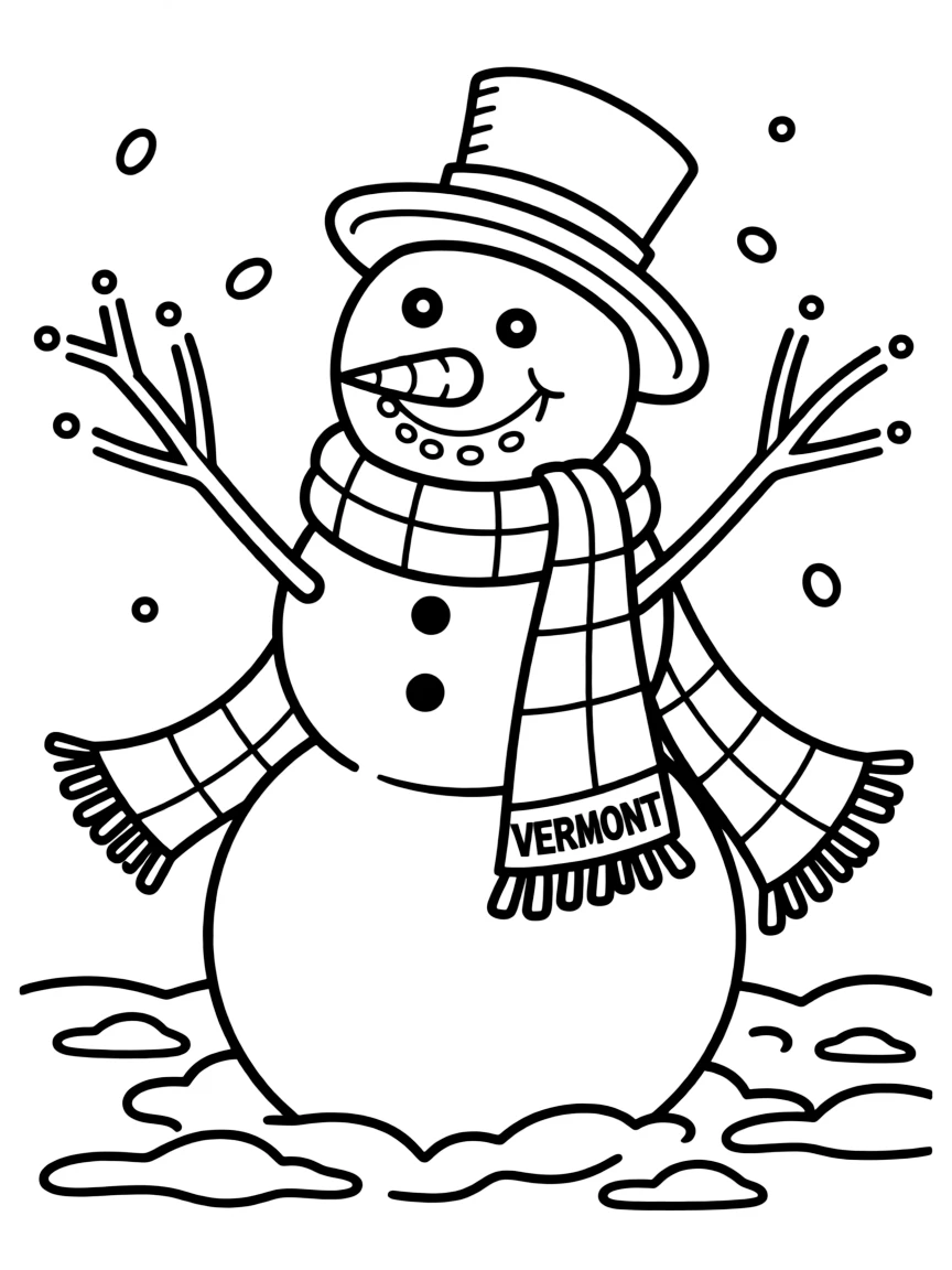 (Vermont) A cheerful snowman with a Vermont scarf