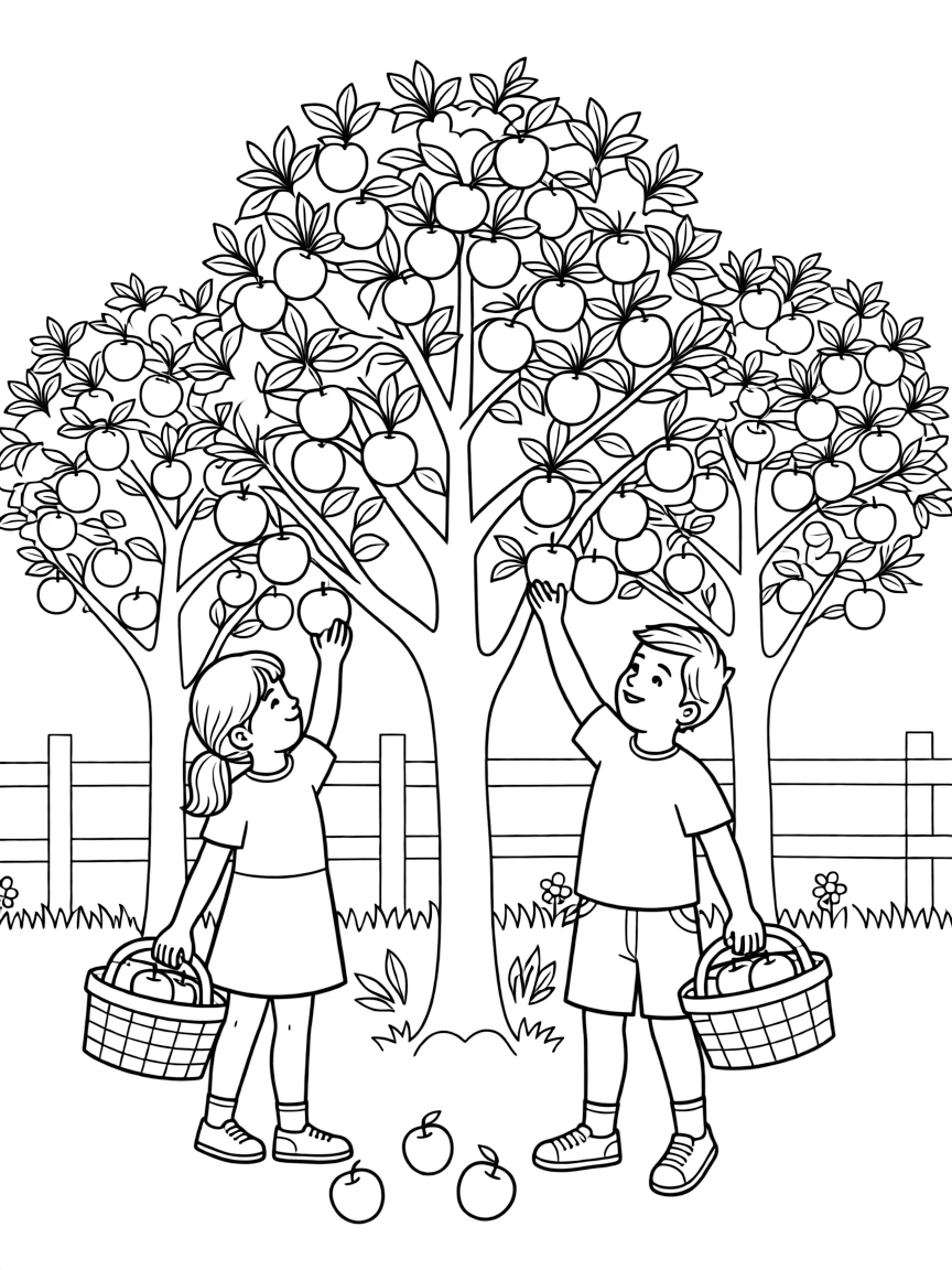 (Vermont) Children picking apples in an orchard