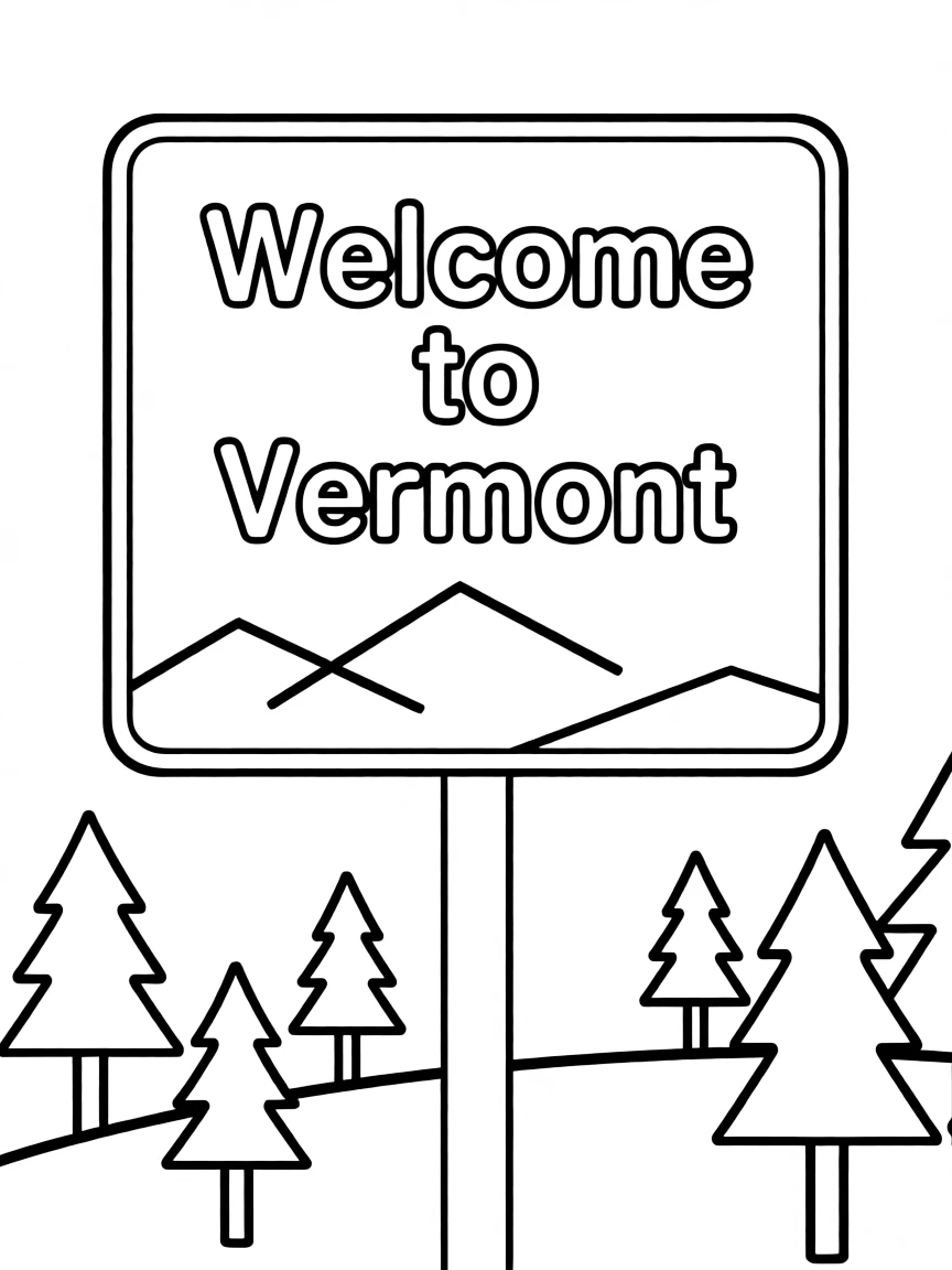 (Vermont) A Vermont welcome road sign with mountains