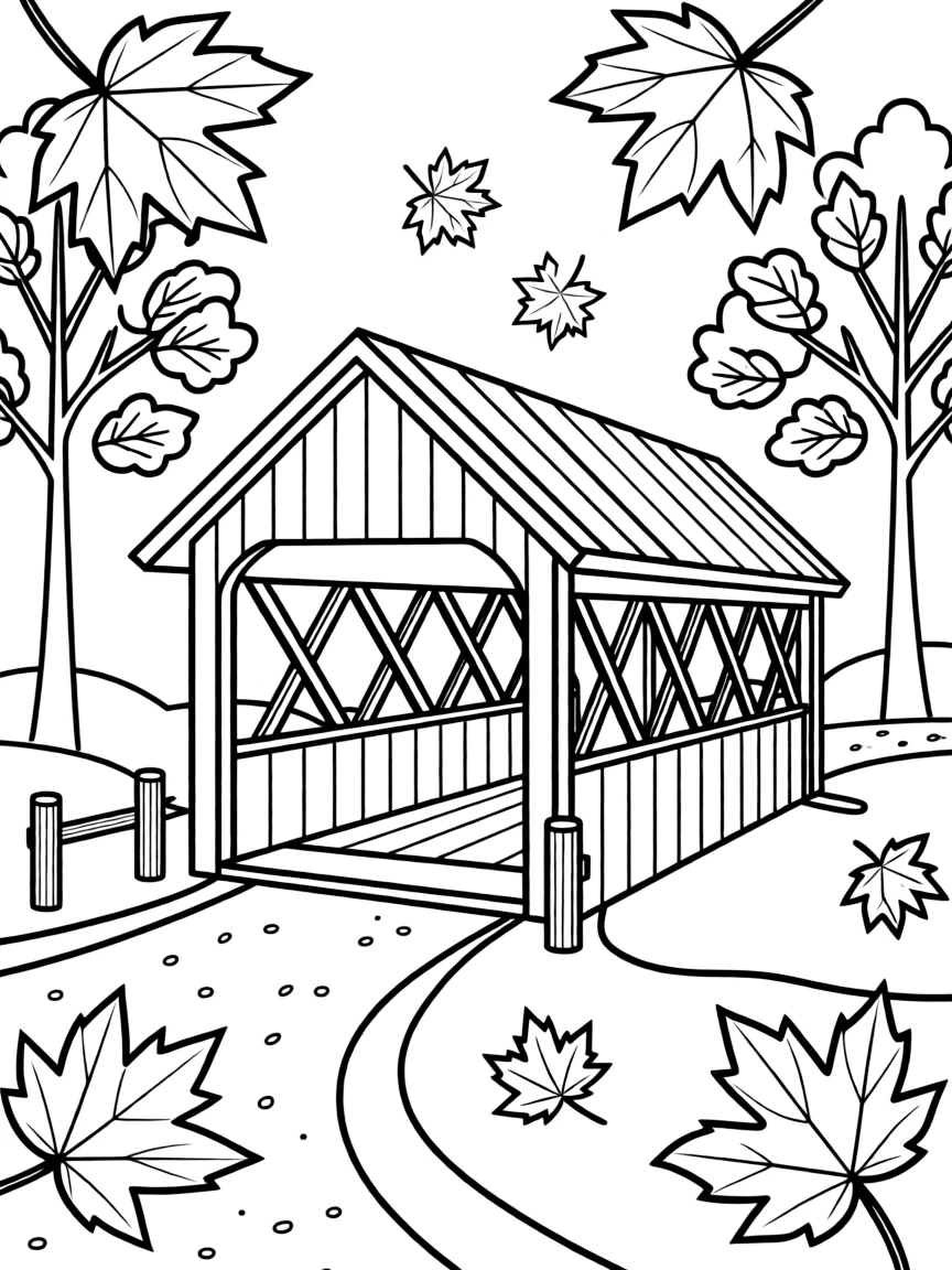 (Vermont) A covered bridge in autumn leaves