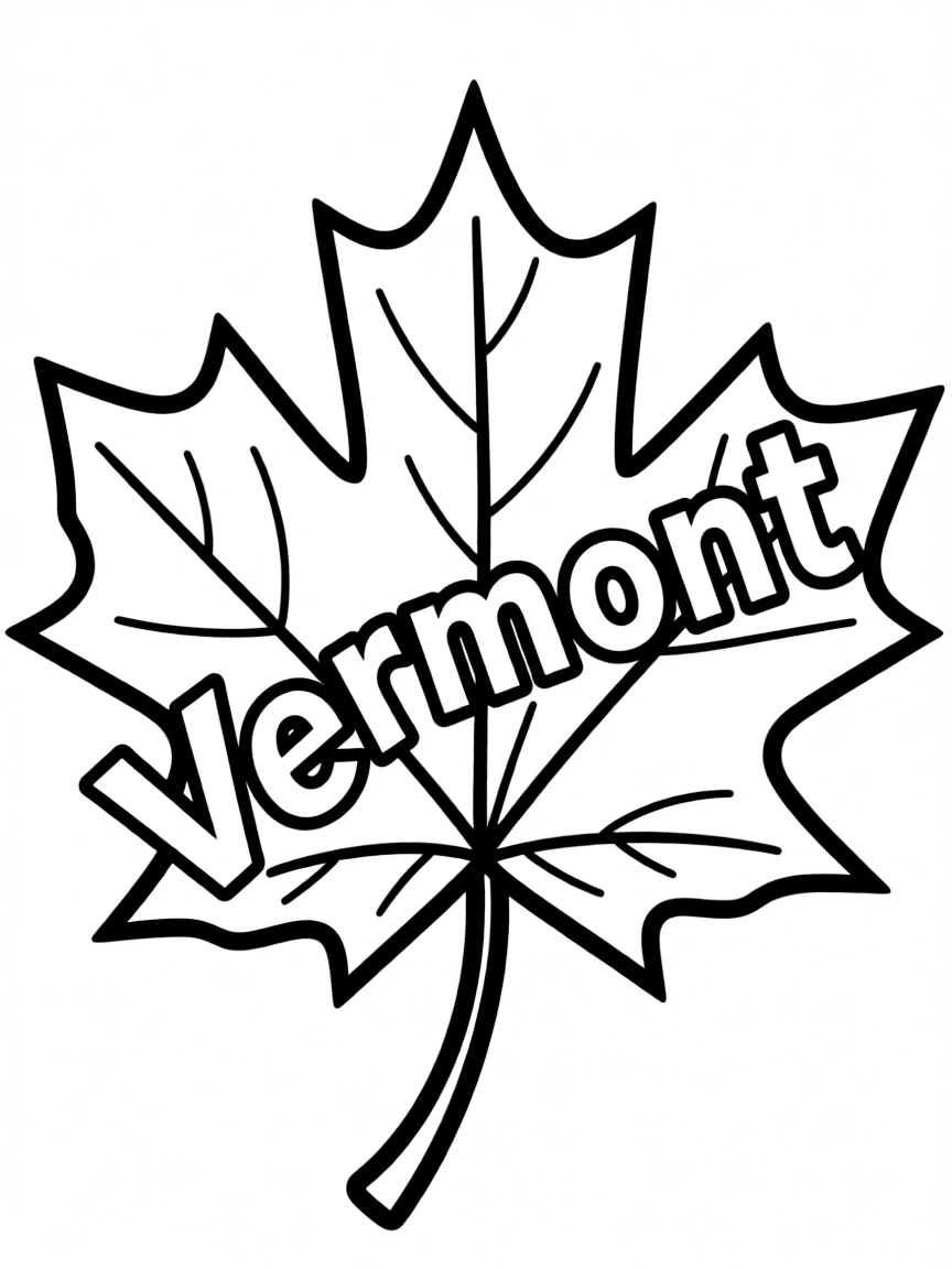 (Vermont) A maple leaf with “Vermont” written inside