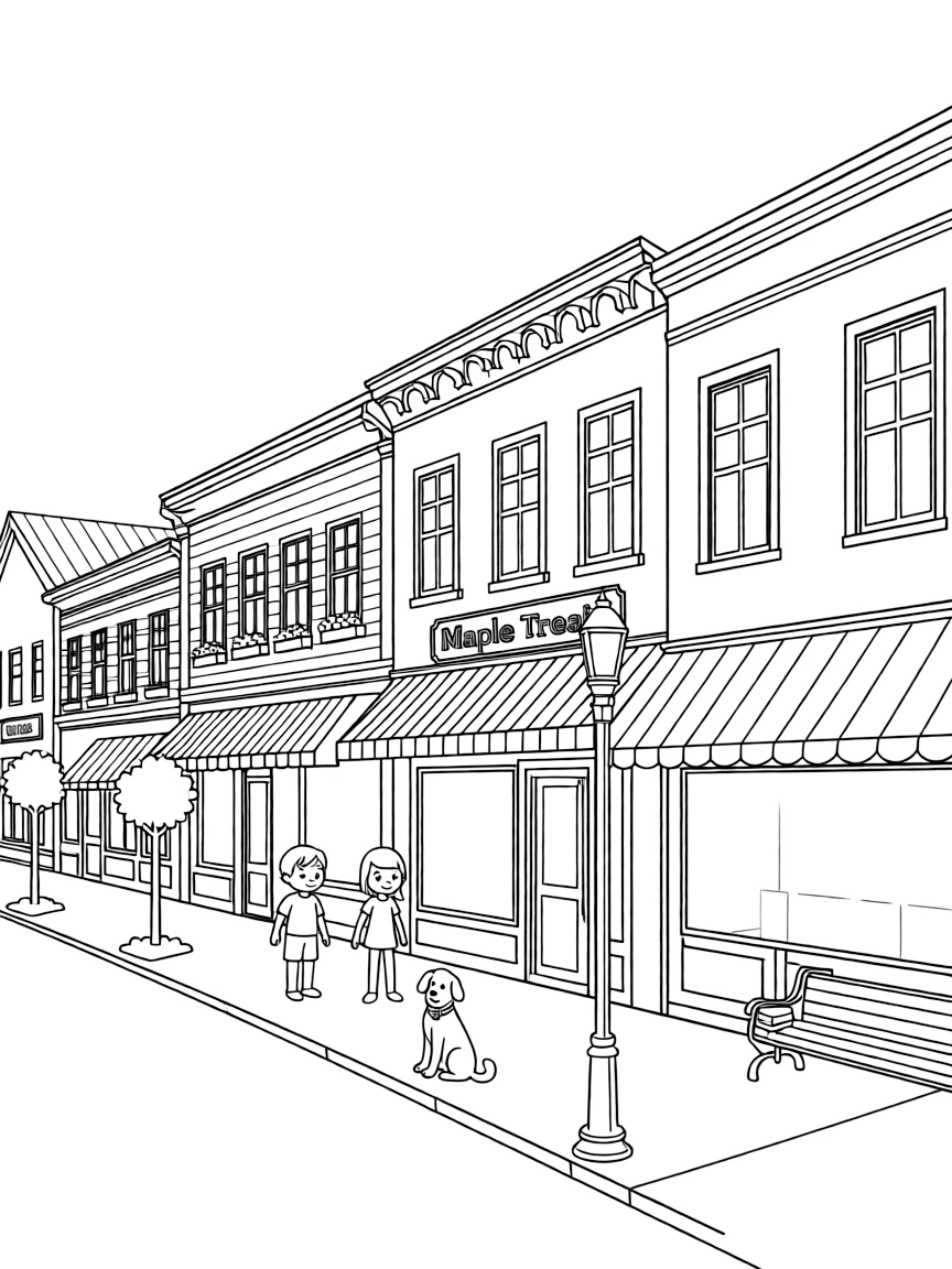 (Vermont) A quaint downtown scene with local shops