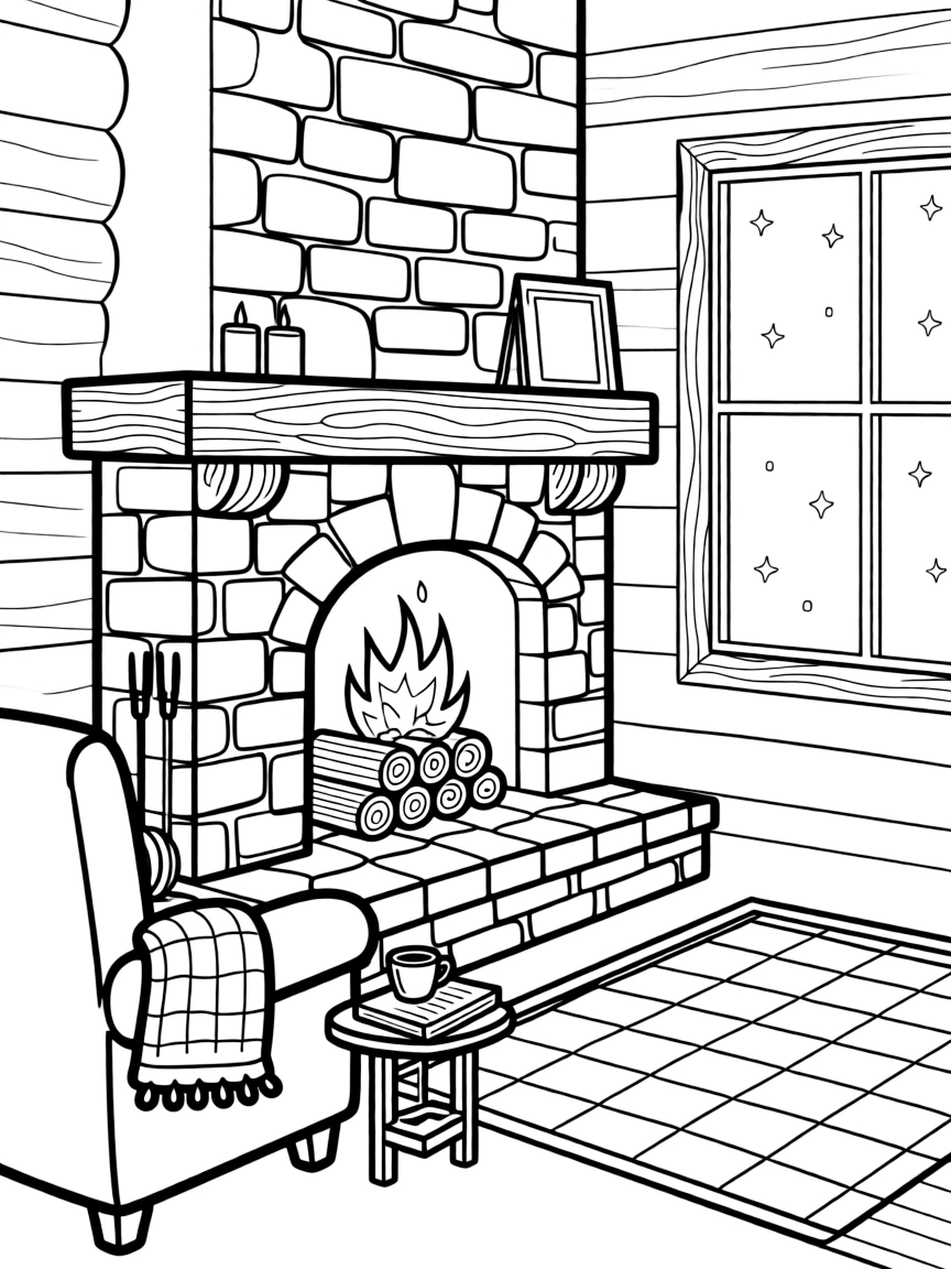 (Vermont) A cozy fireplace scene inside a Vermont cabin