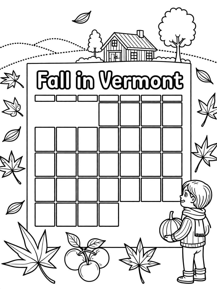 (Vermont) A calendar showing “Fall in Vermont”