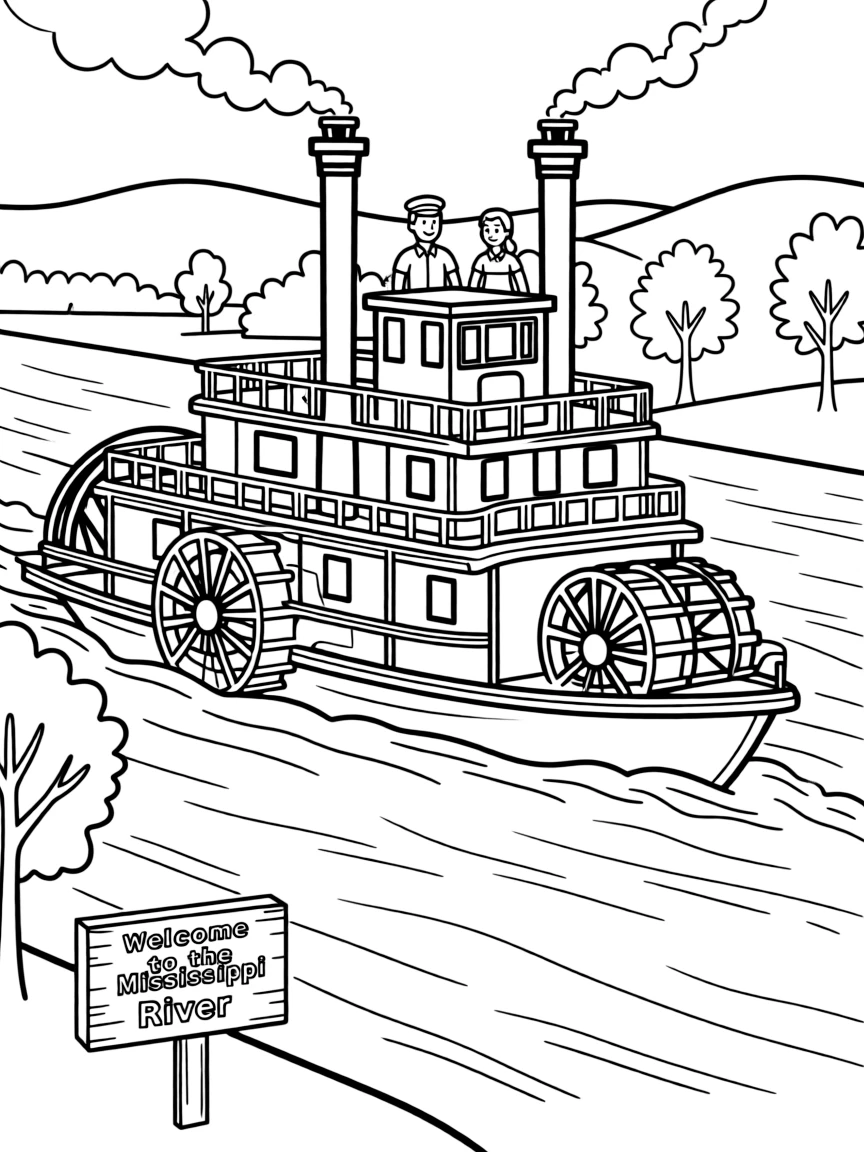 (Mississippi) The Mississippi River with a steamboat