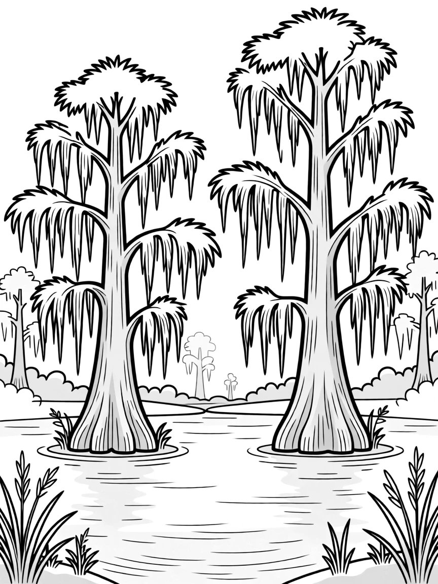 (Mississippi) Mississippi swamp scene with cypress trees and Spanish moss