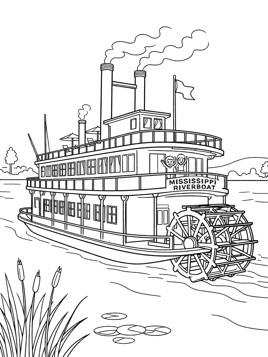 (Mississippi) A paddlewheel riverboat on the Mississippi River