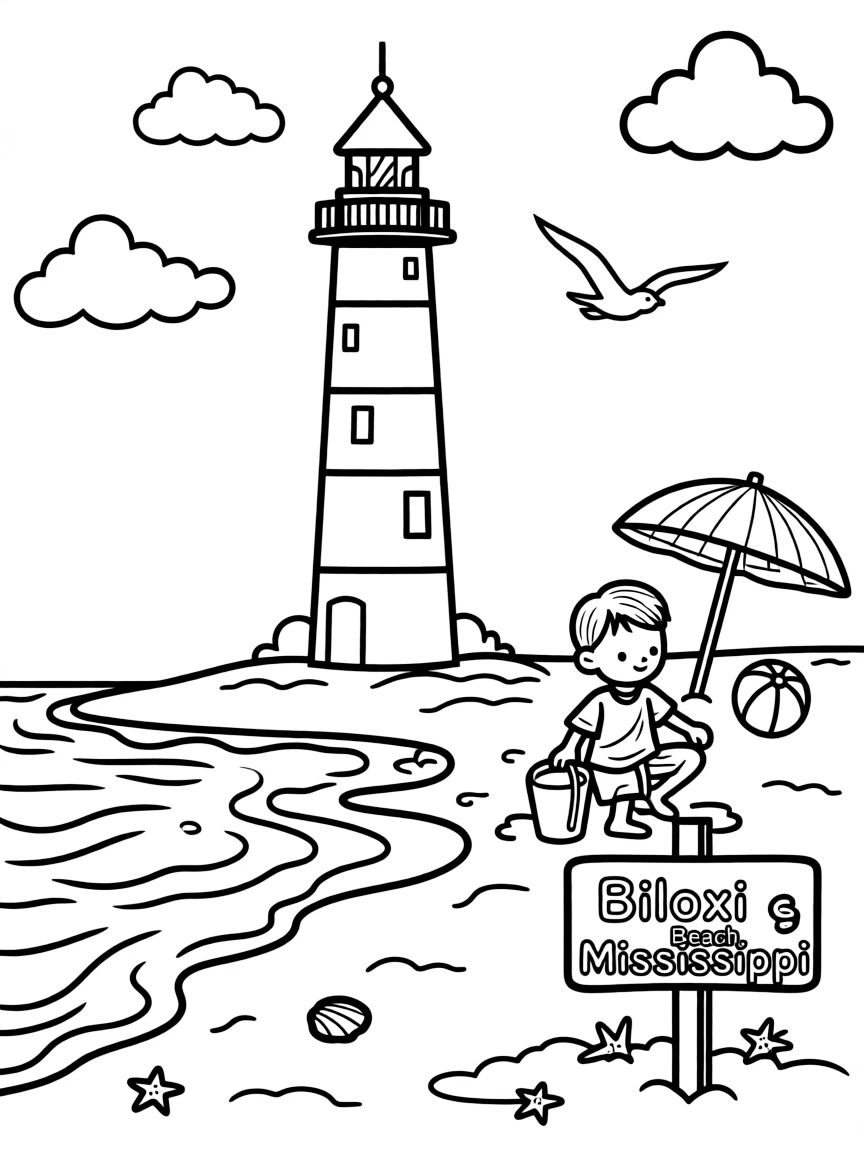 (Mississippi) Beach and lighthouse in Biloxi