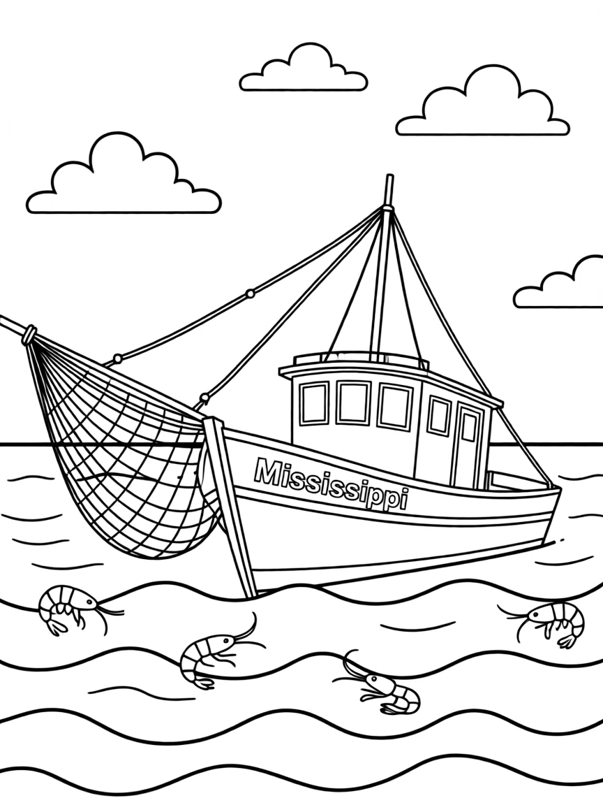 (Mississippi) Shrimp boat out in the Gulf of Mexico