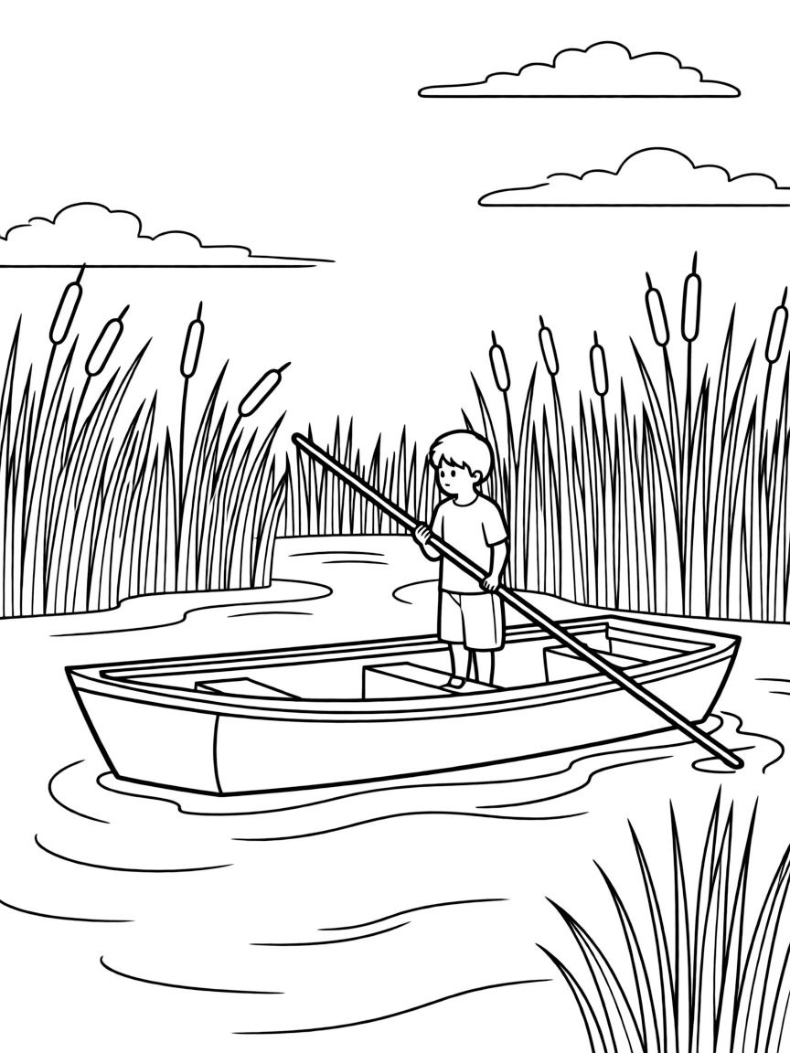 (Mississippi) A flat-bottomed boat in a marsh
