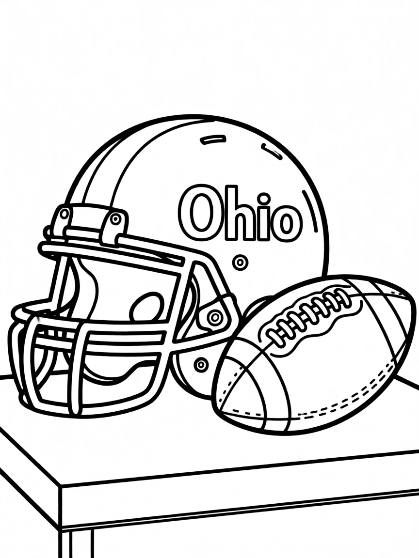 (Ohio) A football helmet and ball with “Ohio”