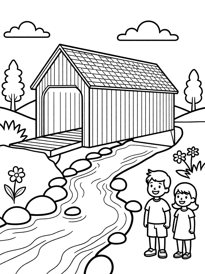 (Ohio) A scenic covered bridge in the countryside